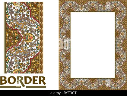 Arabesque confini - telaio rivestito di piastrelle in foglie di piante e fiori Quadro decorativo stile elegante Illustrazione Vettoriale