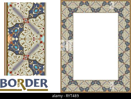 Arabesque confini - telaio rivestito di piastrelle in foglie di piante e fiori Quadro decorativo stile elegante Illustrazione Vettoriale