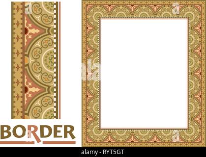 Arabesque confini - telaio rivestito di piastrelle in foglie di piante e fiori Quadro decorativo stile elegante Illustrazione Vettoriale