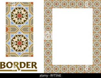 Arabesque confini - telaio rivestito di piastrelle in foglie di piante e fiori Quadro decorativo stile elegante Illustrazione Vettoriale