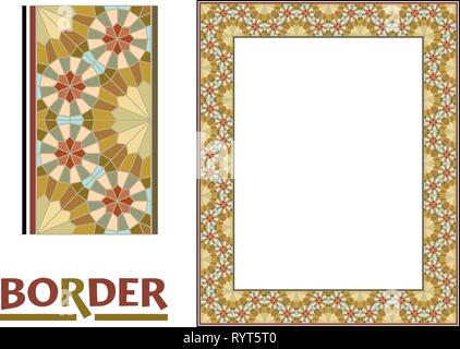 Arabesque confini - telaio rivestito di piastrelle in foglie di piante e fiori Quadro decorativo stile elegante Illustrazione Vettoriale