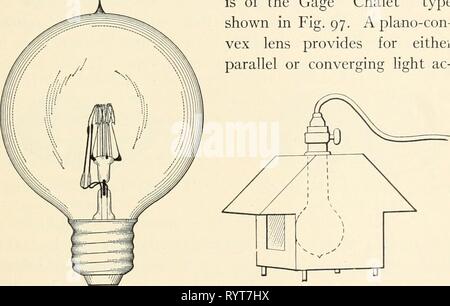 Elementare microscopia chimica (1921) chimici elementari microscopy . elementarychemi00cham Anno: 1921 lampade microscopio 163 un disco di ' daylite ' vetro inserito tra la lampada e il condensatore aumenta notevolmente l'utilità della lampada, oppure si può impiegare un Bausch & Lomb ' condensatore ausiliario ' che ha un' giorno- lite ' combinazione nel montaggio. Un filamento di tungsteno lampada microscopio che approssima fedelmente una lampada ad arco in intensità e carattere è stato recentemente descritto da Gage.1 si compone di un American Locomotive fanale, avente un concentrato molto filamento. Esso è costituito da un gas-riempito Foto Stock