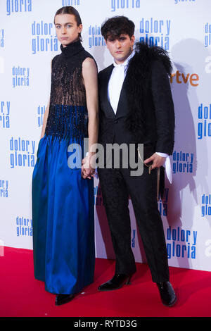 Madrid, Spanien. 13 Mar, 2019. Palomo Spagna con amico Pol Roig presso la premiere del film 'Dolor y gloria/dolore & Gloria' presso il Cine Capitol. Madrid, 13.03.2019 | Utilizzo di credito in tutto il mondo: dpa/Alamy Live News Foto Stock