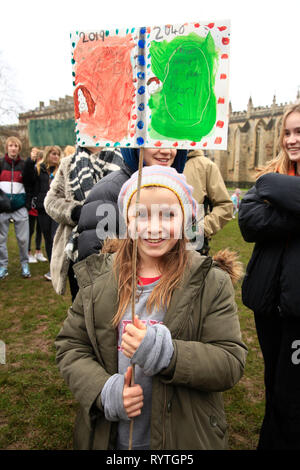 Bristol College Green, Regno Unito. 15 mar 2019. Oltre un migliaio di scolari e studenti riuniti in College Green nel centro città di Bristol per un rumoroso e vivace dimostrazione, unendo oltre un centinaio e dodici paesi tp protestare contro il governo inazione oltre l'incombente crisi climatica. Credito: Natasha Quarmby/Alamy Live News Foto Stock