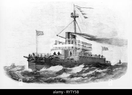 Trasporti / trasporto, navigazione, nave da guerra, britannico HMS ironclad devastazione, incisione su legno circa 1875, Additional-Rights-Clearance-Info-Not-Available Foto Stock