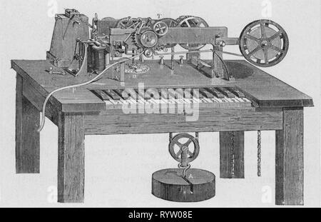 Mail, di telegrafia, stampa telegrafo di David Edward Hughes, 1855, artista del diritto d'autore non deve essere cancellata Foto Stock