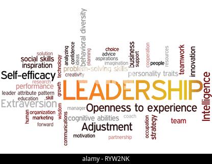 Parola di leadership Tag Cloud, mostra parole correlate alla leadership e leader attributo concetto di pattern, vettore ESP10 Illustrazione Vettoriale