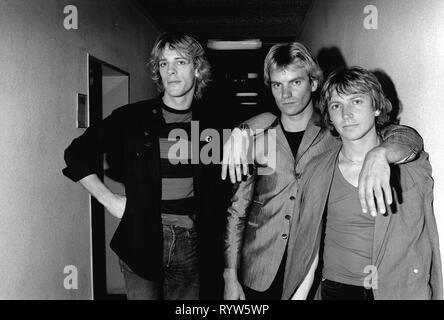 Il British rock band la polizia: Stewart Copeland, Sting, Henry Padovani. Francoforte, Loreley festival musicali, 1979 Foto Stock