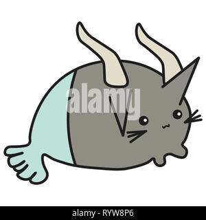 Bunny Capricorno segno zodiacale in stile cartoon. illustrazione su sfondo bianco. Foto Stock