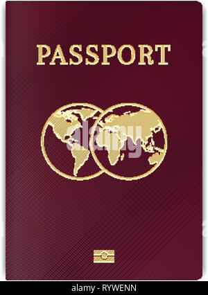 International passaporto biometrico pagina di copertina. Red pagina superiore di un ID citizen documento Illustrazione Vettoriale
