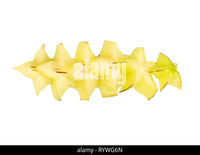 Carambole fresco frutta tagliata a fette su sfondo bianco, vista dall'alto Foto Stock