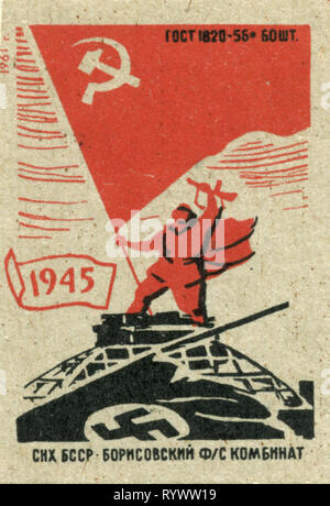 Russia, Unione Sovietica - 1961: matchbox graphics collection, propaganda dell'URSS che celebra la vittoria sulla Germania nazista il 9 1945 maggio Foto Stock