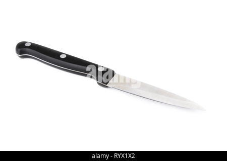 Sharp macellaio coltello da cucina con impugnatura in plastica nera isolato su bianco Foto Stock