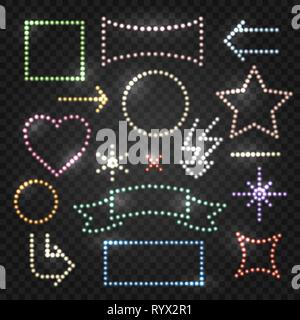 Set di illuminazione telai Bullbs con effetti luminosi su sfondo trasparente. Illustrazione Vettoriale. Illustrazione Vettoriale