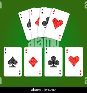 Set di quattro assi giocando a carte tute. Vincere la mano di poker. Illustrazione Vettoriale. Illustrazione Vettoriale