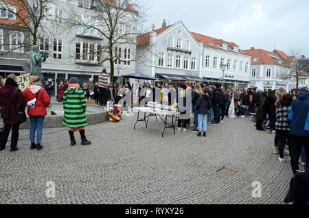 Sonderborg, Danimarca - 15 Marzo 2019: gli alunni delle scuole in sciopero per il clima presso il municipio Credito: Kim Christensen/Alamy Live News Foto Stock