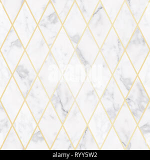 Lusso senza giunture di marmo bianco texture di pietra, con golden rombo Foto Stock