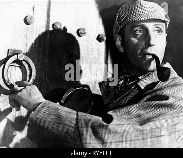 BASIL RATHBONE, il Segugio del BASKERVILLES, 1939 Foto Stock