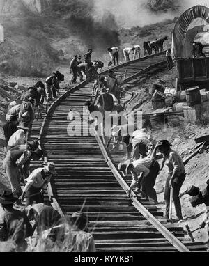 La costruzione della ferrovia scena, come l'ovest è stato vinto, 1962 Foto Stock