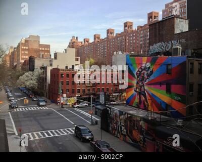 Vista dall'Highline Park, New York City. Decimo Av e W 25 st. Foto Stock