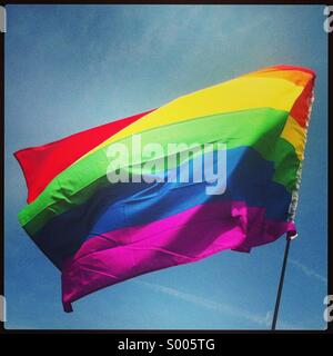 Bandiera arcobaleno al Pride di Londra 2013 Foto Stock