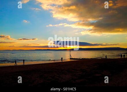 Tramonto sulla spiaggia di Exmouth,Devon, Regno Unito Foto Stock