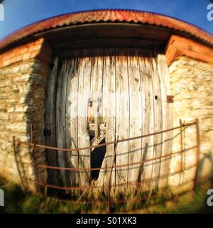 Vecchia porta di legno nel fienile Foto Stock