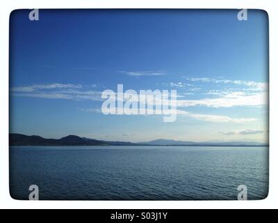 Lago Trasimeno paesaggio di San Feliciano, Umbria, Italia Foto Stock