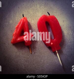 Numero 40 candela. Candele di compleanno Foto Stock