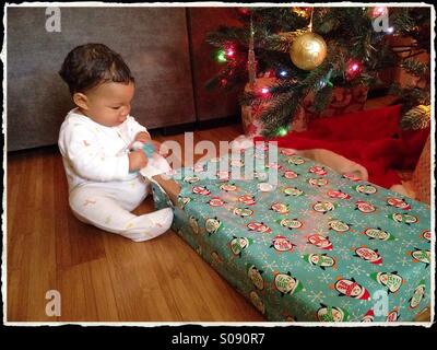 Baby's primo Natale Foto Stock