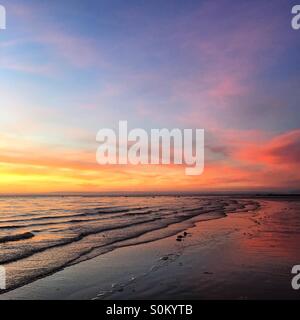 Ayr Beach al tramonto, Scozia Foto Stock