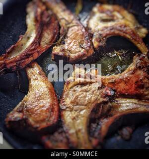 Costolette di agnello in padella Foto Stock