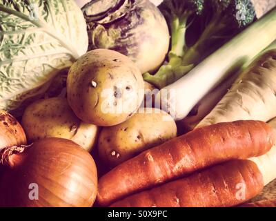 Selezione di verdure fresche Foto Stock