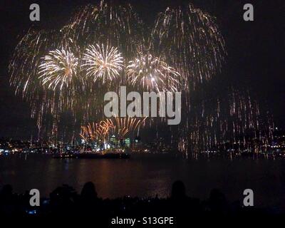 4 di luglio in bianco e oro fuochi d'artificio. Foto Stock