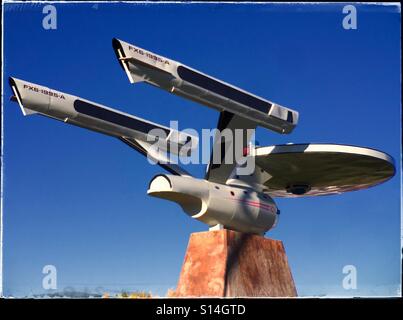 Una Star Trek style starship, la mascotte di città in Vulcan, Canada. Foto Stock