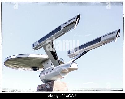 Una Star Trek style starship, la mascotte di città in Vulcan, Canada. Foto Stock