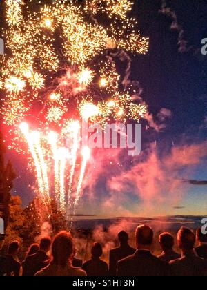 Estate a guardare i fuochi d'artificio Foto Stock