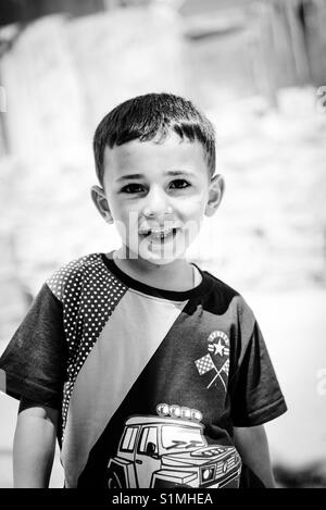 Un bambino profugo in Arroub Camp di Betlemme, Palestina. Foto Stock