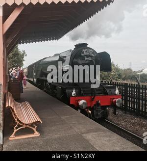 Il mondo-famoso Flying Scotsman locomotiva a vapore visite Didcot Railway Centre in Oxfordshire Foto Stock