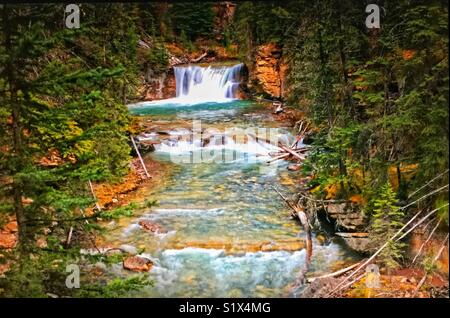 La cascata e Johnson Canyon nel Parco Nazionale di Banff, Alberta, Canada Foto Stock