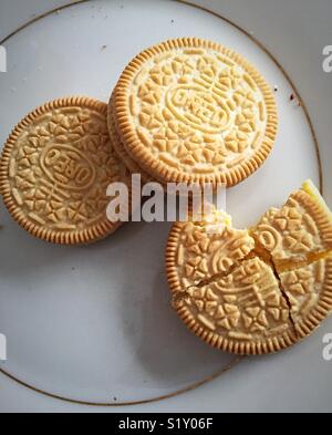 Twist di limone Golden Oreo cookie close up, STATI UNITI D'AMERICA Foto Stock