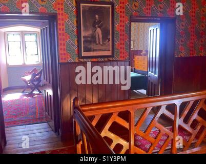 Primo piano di sbarco e scolpito balaustra di legno a Grange, Ramsgate, costruito dall'architetto gotico Augustus Pugin come la casa di famiglia Foto Stock