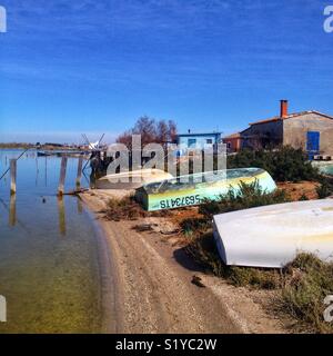 I pescatori'capanne in Villeneuve-Les-Maguelone, Occitanie Francia Foto Stock