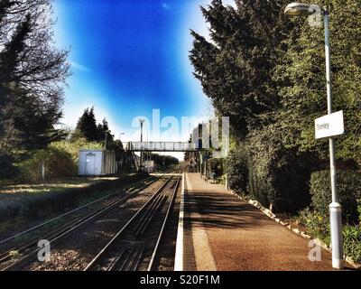 Trimley stazione ferroviaria sulla Ipswich a Felixstowe linea di diramazione, Suffolk, Inghilterra. Foto Stock