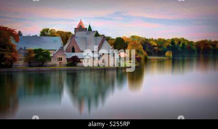 Trinità Chiesa Episcopale, su Van pulita sul Lago Seneca Falls, New York Foto Stock