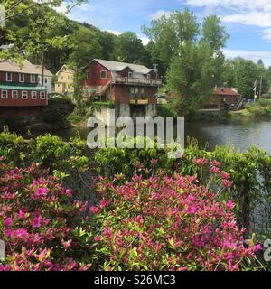 Una vista dal ponte di fiori, Shelburne Falls, Massachusetts, Stati Uniti Foto Stock