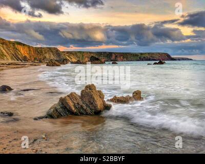 Marea, Marloes sands, Pembrokeshire, West Wales. Foto Stock