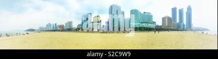 Una vista panoramica della Spiaggia di Haeundae di Busan in Corea del Sud. Foto Stock