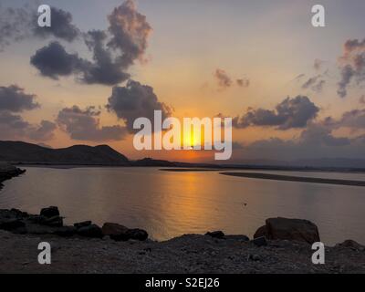 Sunset over Sur, Oman Foto Stock