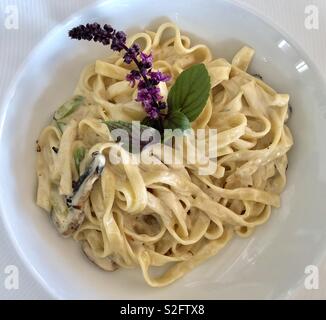 Tagliatelle cremosa con funghi Foto Stock